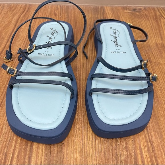 Free People Fionna Leather Strappy Platform Sandals Blue Size 40 - Picture 3 of 7